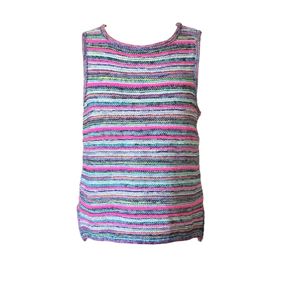 St. John Multicolor Striped Knit Sleeveless Sweater